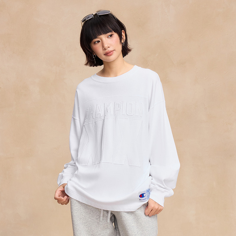 Champion冠军T恤男25秋季新款印花纯棉打底衫休闲圆领长袖上衣女,淘宝优惠券,粉丝福利购,淘宝优惠卷