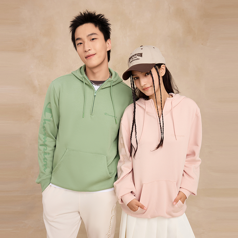 Champion冠军卫衣女2025冬季新款情侣休闲加绒半拉链连帽上衣男 - 图0