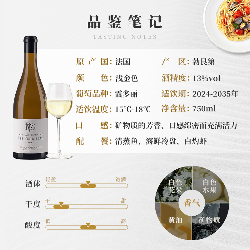 勃艮第PVG皮埃尔吉拉丁默尔索一级园霞多丽毕雷尔干白葡萄酒2021 - 图0