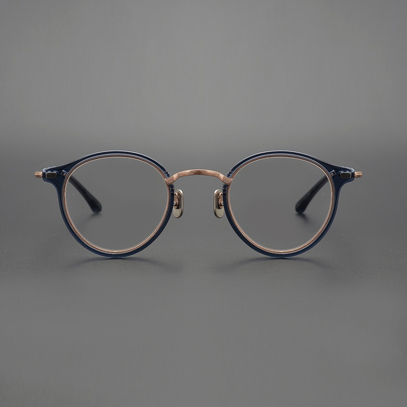 日本纯钛眼镜框超轻小众复古圆框近视眼镜架防蓝光变色片可配度数多图0