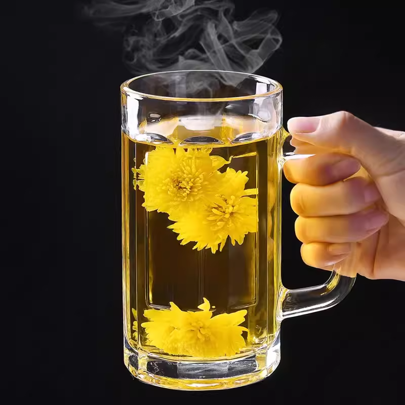 青苹果家用玻璃杯带把手啤酒杯透明大号扎啤杯加厚耐热喝水泡茶杯,淘宝优惠券,粉丝福利购,淘宝优惠卷