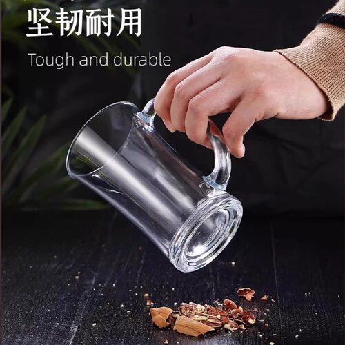 青苹果玻璃杯家用耐热茶杯套装水杯啤酒杯扎啤杯子大容量加厚带把 - 图1