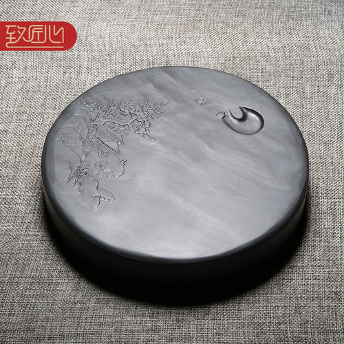 名师作品歙砚眉纹砚石手工雕刻砚台原石天然龙尾砚并肩端砚收藏礼品送礼佳品高档实用老坑砚台孤帆远影碧空尽 - 图3
