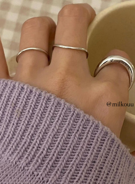 韩国纯银定制刻字曲线素圈戒指