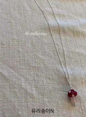 夏日甜美纯银原石串珠蘑菇项链