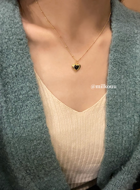 韩国代购纯银玛瑙爱心项链