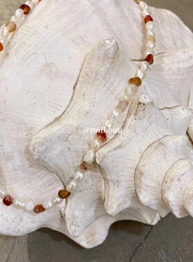 韩国设计师天然石珍珠彩珠项链