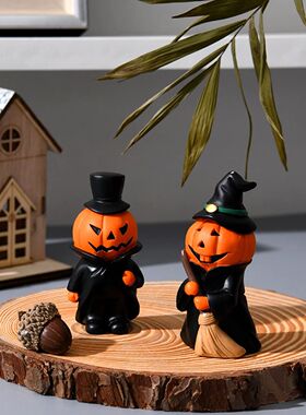 Cute Halloween Decor Set Mini Ghost Pumpkin Witch Demon Resi