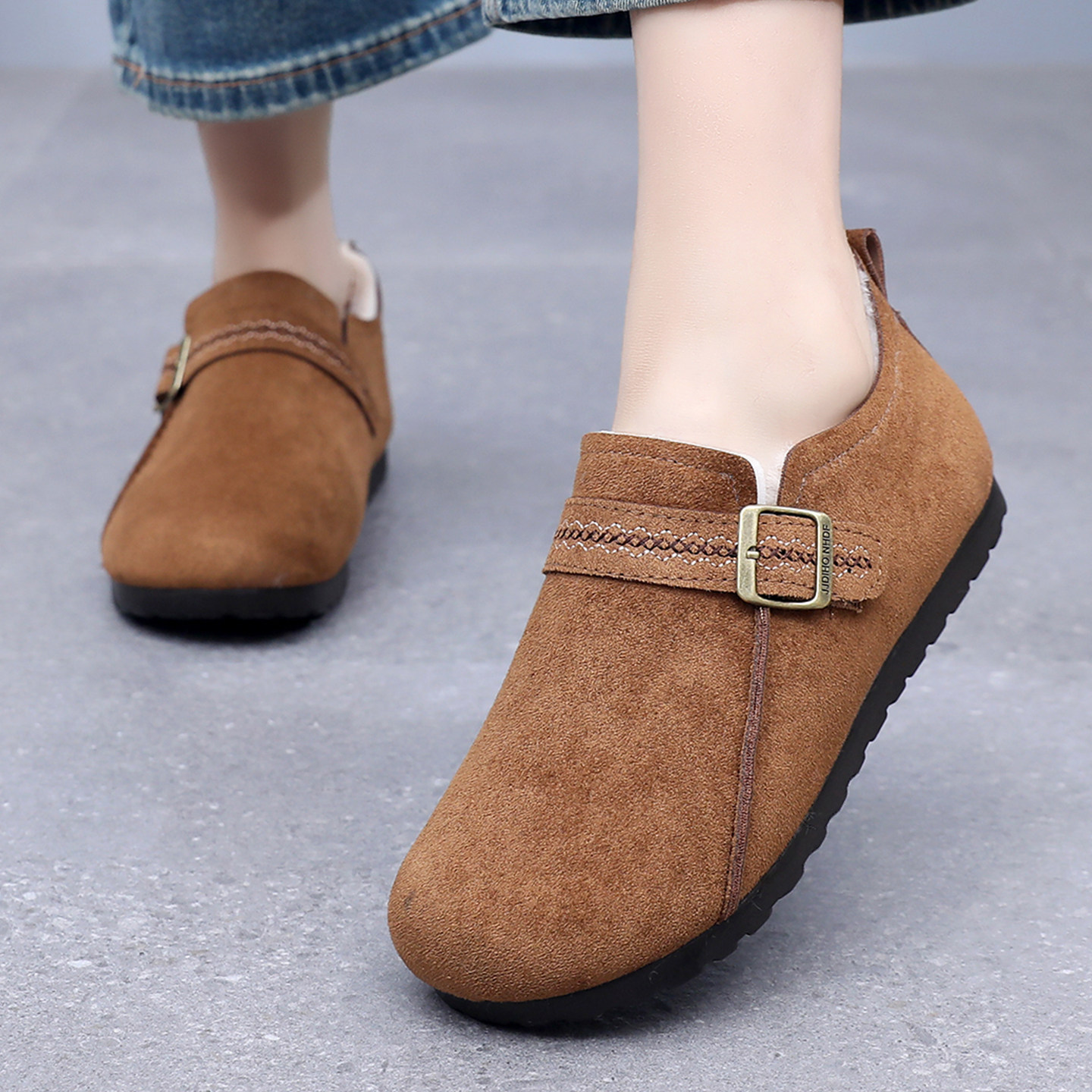 加绒勃肯鞋女冬季2025新款保暖豆豆鞋老北京布鞋棉鞋工作鞋一脚蹬,淘宝优惠券,粉丝福利购,淘宝优惠卷