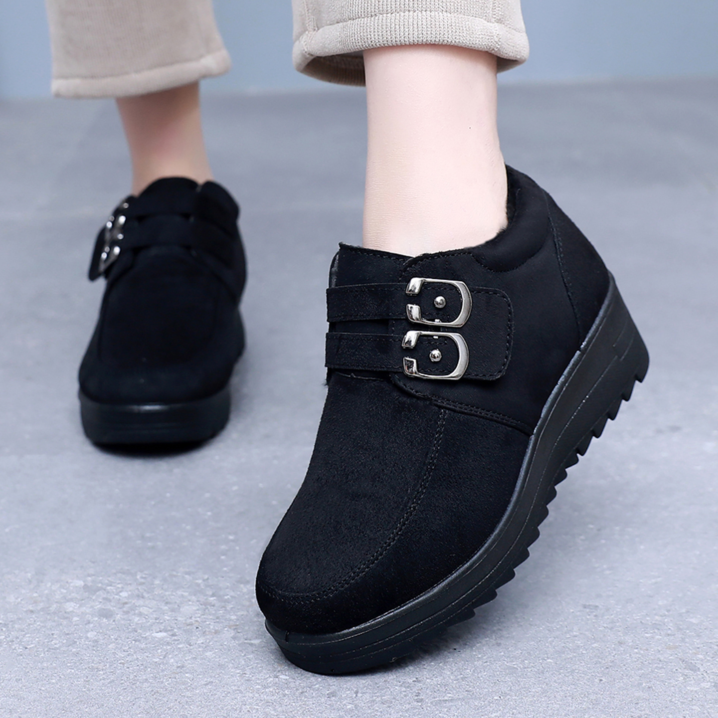 老北京布鞋女冬季2025新款加绒保暖松糕厚底棉鞋软底妈妈鞋棉靴子-图0