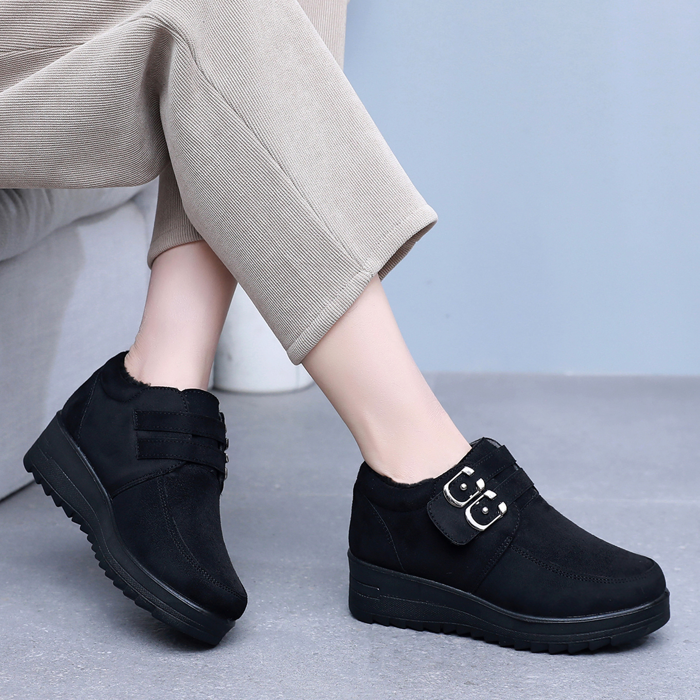 老北京布鞋女冬季2025新款加绒保暖松糕厚底棉鞋软底妈妈鞋棉靴子-图1