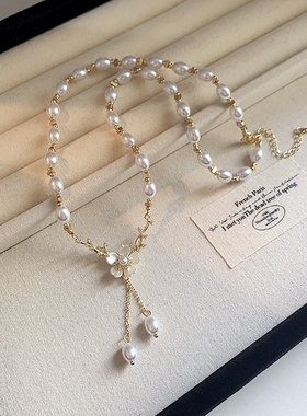 古里雅花朵珍珠吊坠项链高级感