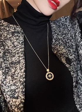 古里雅八芒星长款毛衣链高级感