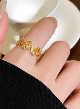 古里雅金色蝴蝶食指戒指高级感
