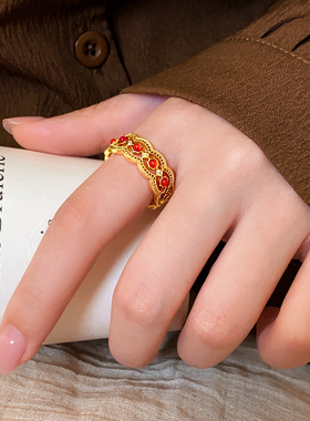 古里雅古法沙金花丝戒指高级感