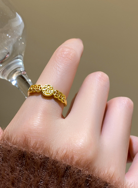 高级感古法沙金戒指轻奢高级感