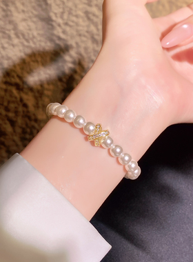 古里雅珍珠串珠金色手链高级感