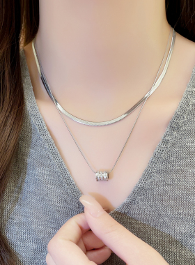 古里雅银色双层叠戴项链高级感