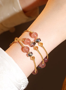 古里雅双层叠戴草莓晶手串高级感