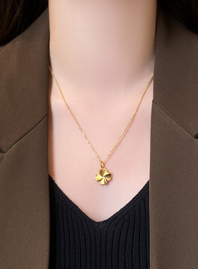 古里雅古法沙金四叶草项链高级感