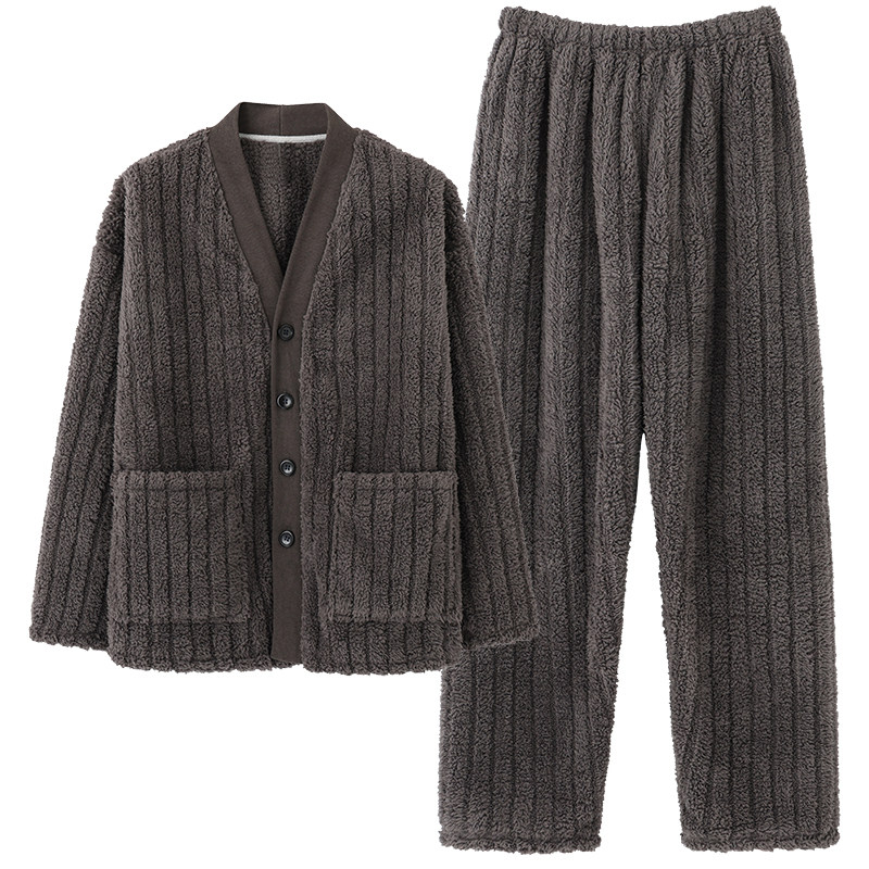 蓝豆娘秋冬季北极绒中年男士睡衣 蓝豆娘睡衣/家居服套装