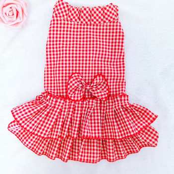 ເຄື່ອງນຸ່ງສັດລ້ຽງ plaid Shirt Doll Collar Lace Skirt Spring, Summer and Autumn Pomeranian Teddy Panda Puppy Clothes