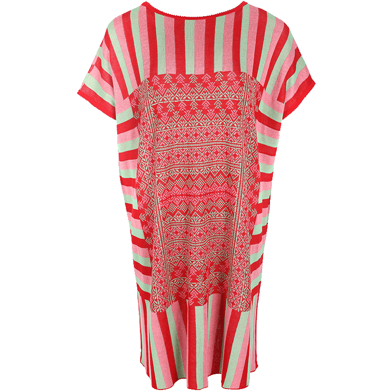 阁兰秀针织连衣裙2025夏季新款条纹宽松腰遮肉短袖H毛衣裙中长款