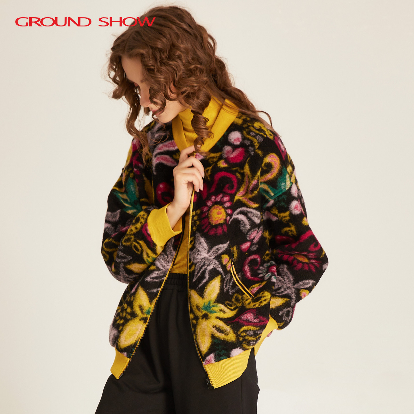 阁兰秀2025秋冬新品棒球领羊毛毛呢提花外套短款复古商场同款女装