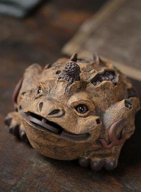 陈洪军树皮金蟾宜兴紫砂茶宠摆件精品可养茶具招财全手工茶玩雕刻