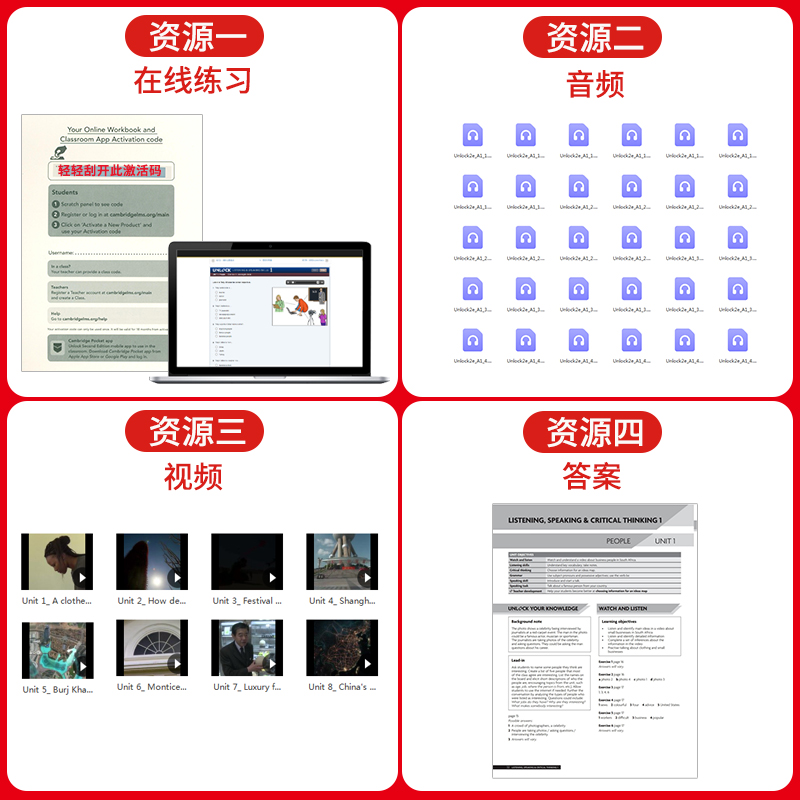 原版进口剑桥初中英语教材Unlock Reading Writing& Listening Speaking听说读写听力口语阅读写作学生英语教材 - 图1