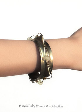 奇虚乐Chicxūlab 方圆契Squircle 利比亚陨石玻璃串珠 黄铜手镯