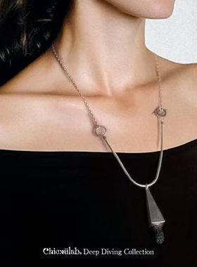 奇虚乐Chicxūlab 雷公墨陨石玻璃镶嵌 素银锥体项链