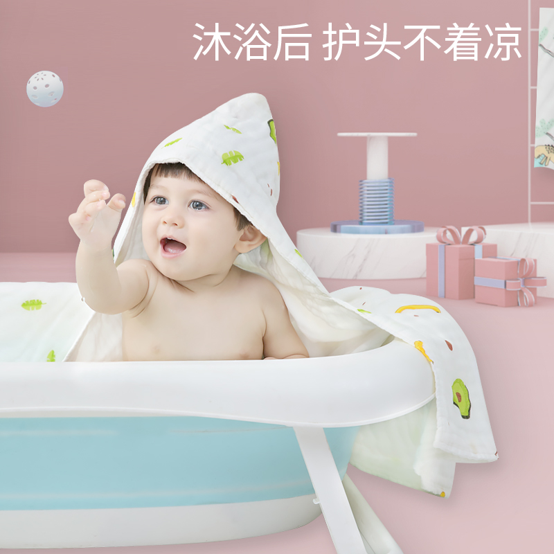 纯棉纱布浴巾婴儿新生超柔吸水春秋薄款初生宝宝ins全棉带帽斗篷