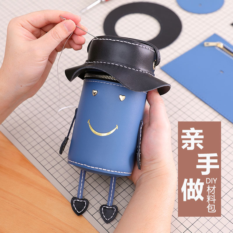 diy材料包自制作小人牛皮手工包包 巴巴爱箱包女士包袋