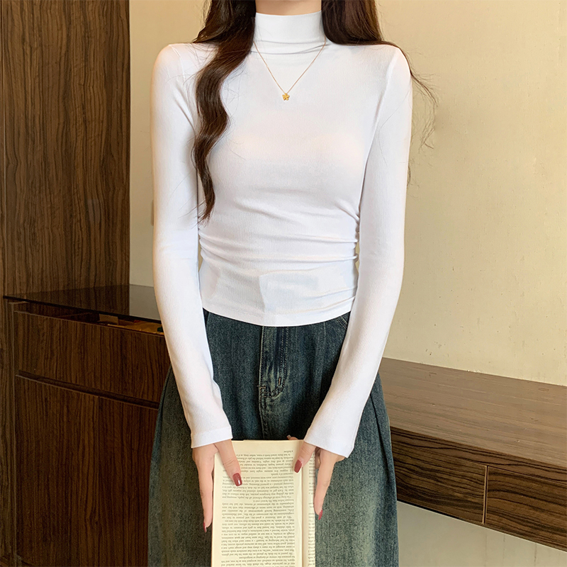 黑色针织半高领加绒打底衫女2025新款秋冬内搭紧身小个子短款上衣 - 图3