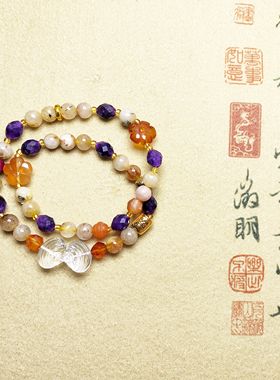 缤纷原创设计天然钛金发晶舒俱来玛瑙白水晶多宝项链手串小众仙女