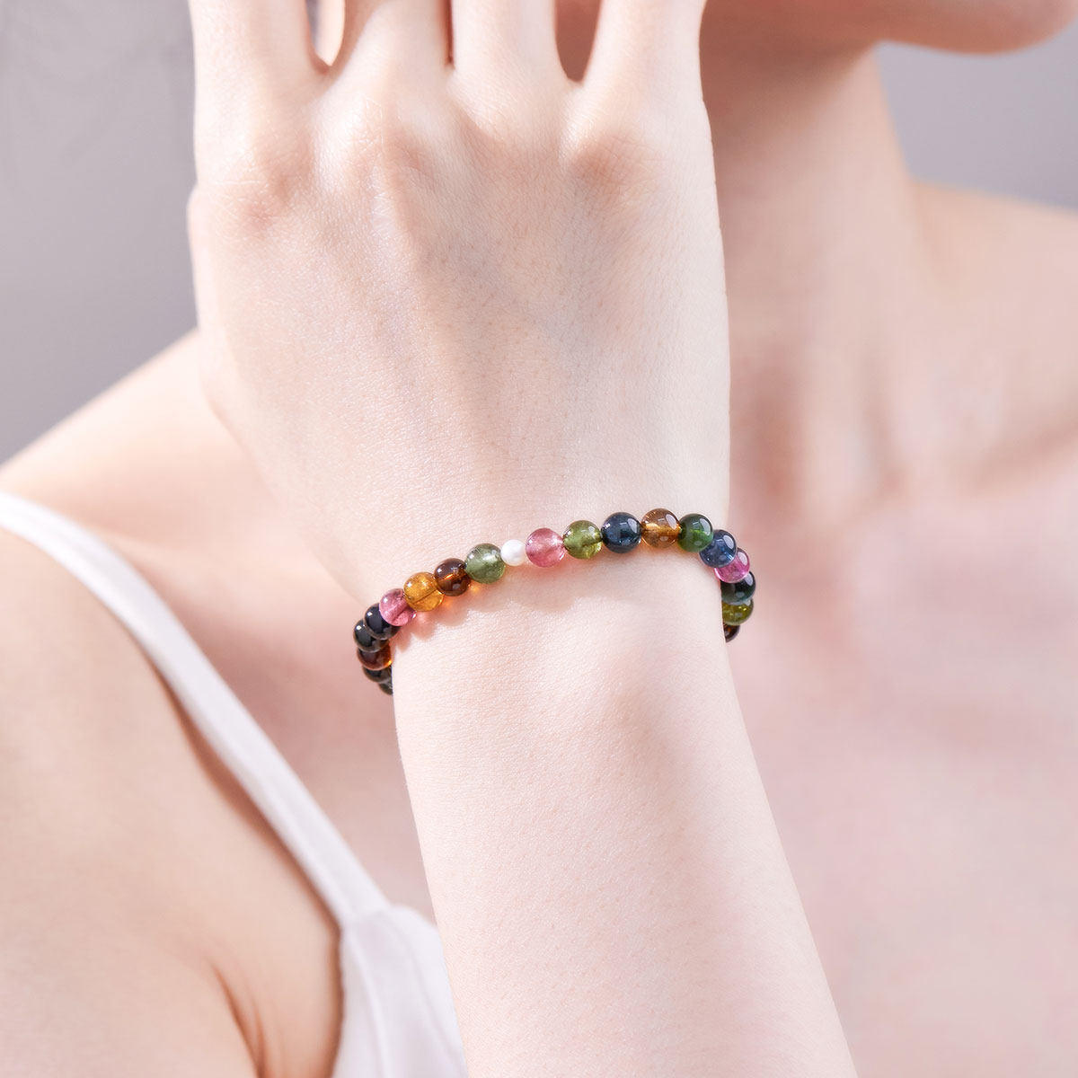 Meluxe美奈【彩虹系列】彩虹碧玺弹力绳淡水珍珠手链,淘宝优惠券,粉丝福利购,淘宝优惠卷