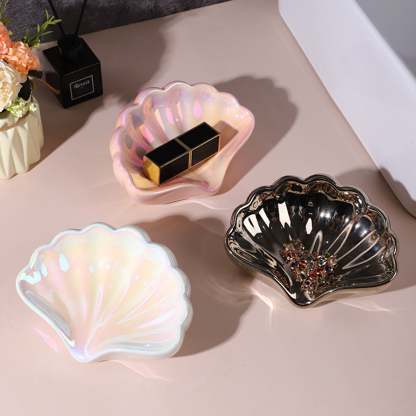 轻奢陶瓷贝壳香皂盒摆件沥水置物架洗衣皂碟家用卫生间装饰高级感,淘宝优惠券,粉丝福利购,淘宝优惠卷