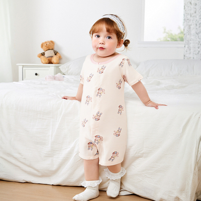 迷你巴拉巴拉新生婴儿爬服防螨抑菌速干宝宝天丝连体衣泰迪熊联名