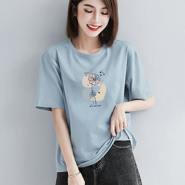Short-sleeved tops for women plus size slimming and flesh-covering loose t-shirts