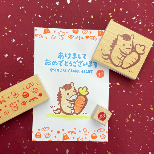 KODOMO NO KAO 2026午马年限定新年贺卡手帐木质印章手账印台生肖 - 图3