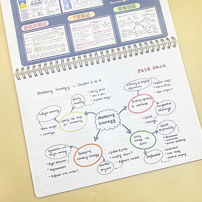 晨光 加油番小茄 B5/A5双线圈本思维导图学霸全能笔记本50页方格内页简约中小学生初高中绘画概括重点文具 - 图2