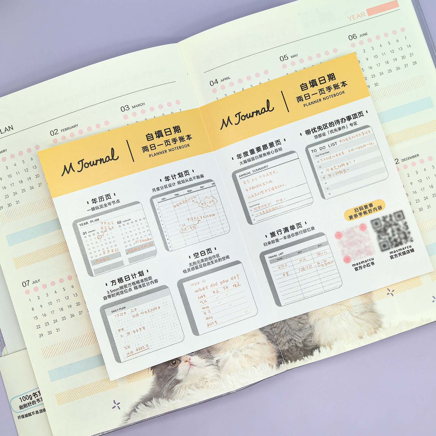 晨光 全是喵 A5奶猫胶套手账本两日一页128张彩色手账格式内页内赠贴纸透卡学生笔记本本子SN0063文具,淘宝优惠券,粉丝福利购,淘宝优惠卷