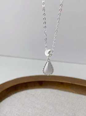 足银990拉丝猫眼水滴项链锁骨链气质百搭套链