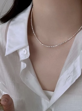足银999碎银子项链女款轻奢小众设计感锁骨链时尚百搭
