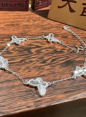 足银990蝴蝶镭射手链女时尚小众设计高级感手链简约闺蜜蝴蝶