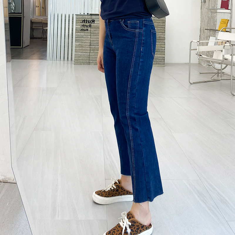 大码女装高腰牛仔裤显瘦2025春季薄款胖mm修身弹力裤子九分休闲裤 - 图1