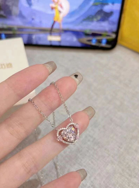 守护之心轻奢爱心锁骨链粉色通勤小众项链
