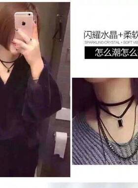 女原宿潮短款双层绒皮锁骨