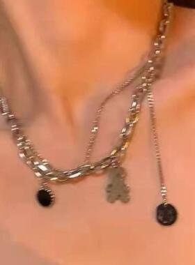 钛钢小熊笑脸项链女ins网